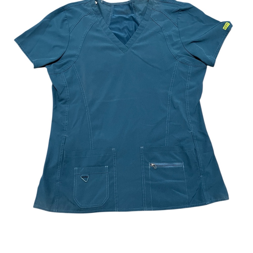 Med Couture Blue V-Neck Short Sleeve Top